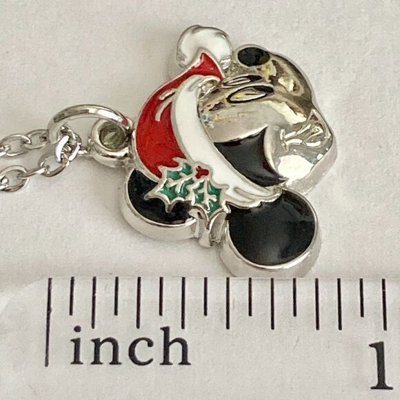 Vintage Disney Mickey Mouse Christmas Necklace Santa Hat 18" Chain Enamel Signed - Picture 9 of 9